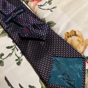 Tommy Hilfiger Dark Blue and Teal Patterned Tie